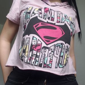 ✨2FOR15$✨Pink Batman Superman Crop Top